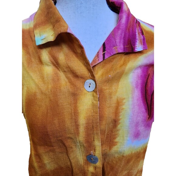 David Dart Vintage Linen Floral Blouse MOP Buttons Size Large - Picture 2 of 9